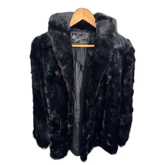 Capitol Fur Co. Real Rabbit Fur Mid-Length Coat Black Medium Vintage Luxury - Picture 1 of 7